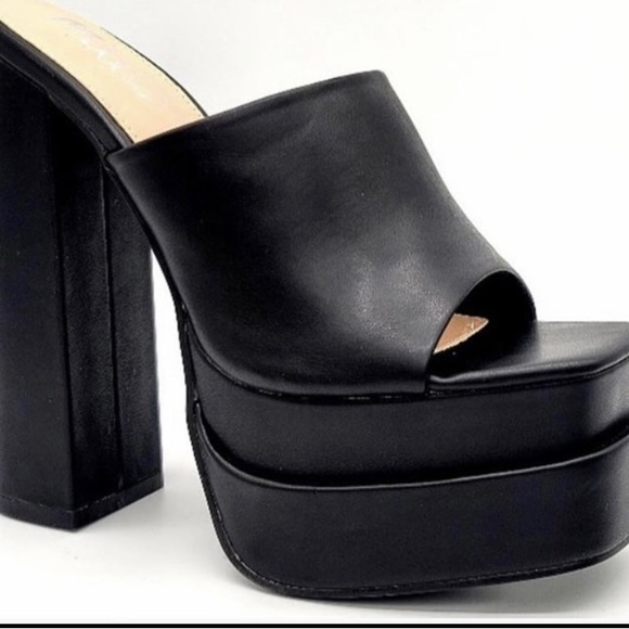 Black‎ platform block heel mules - Picture 3 of 3
